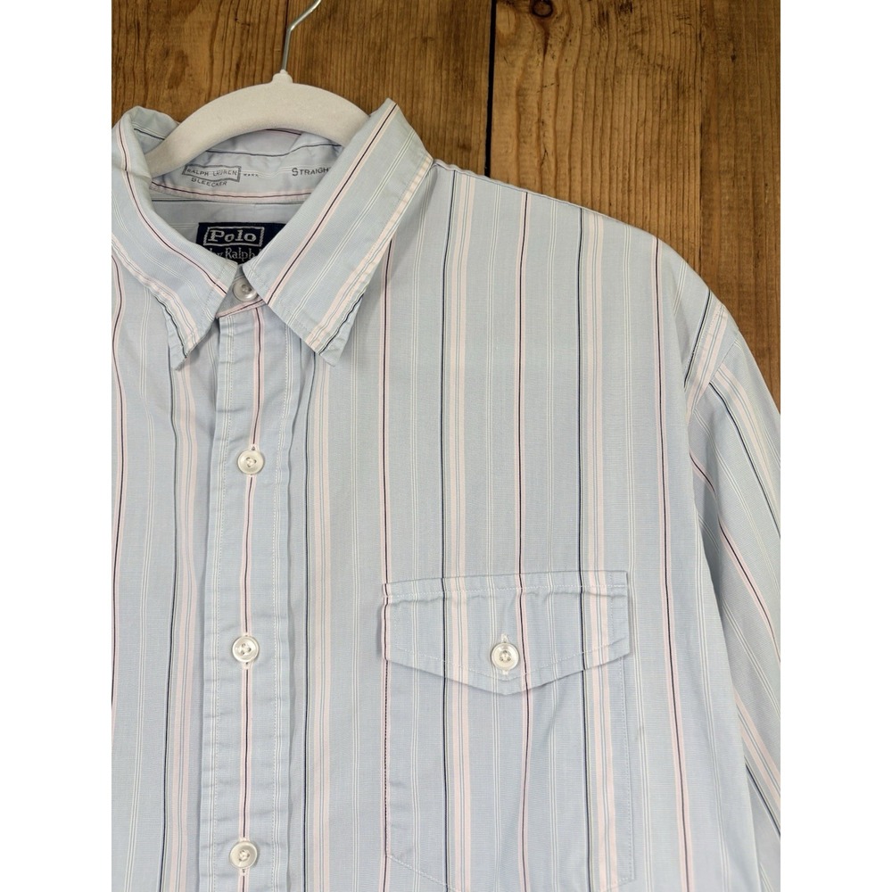 80's Polo by Ralph Lauren Mens XL Baby Blue Long Sleeve Shirt  Pocket Bleeker
